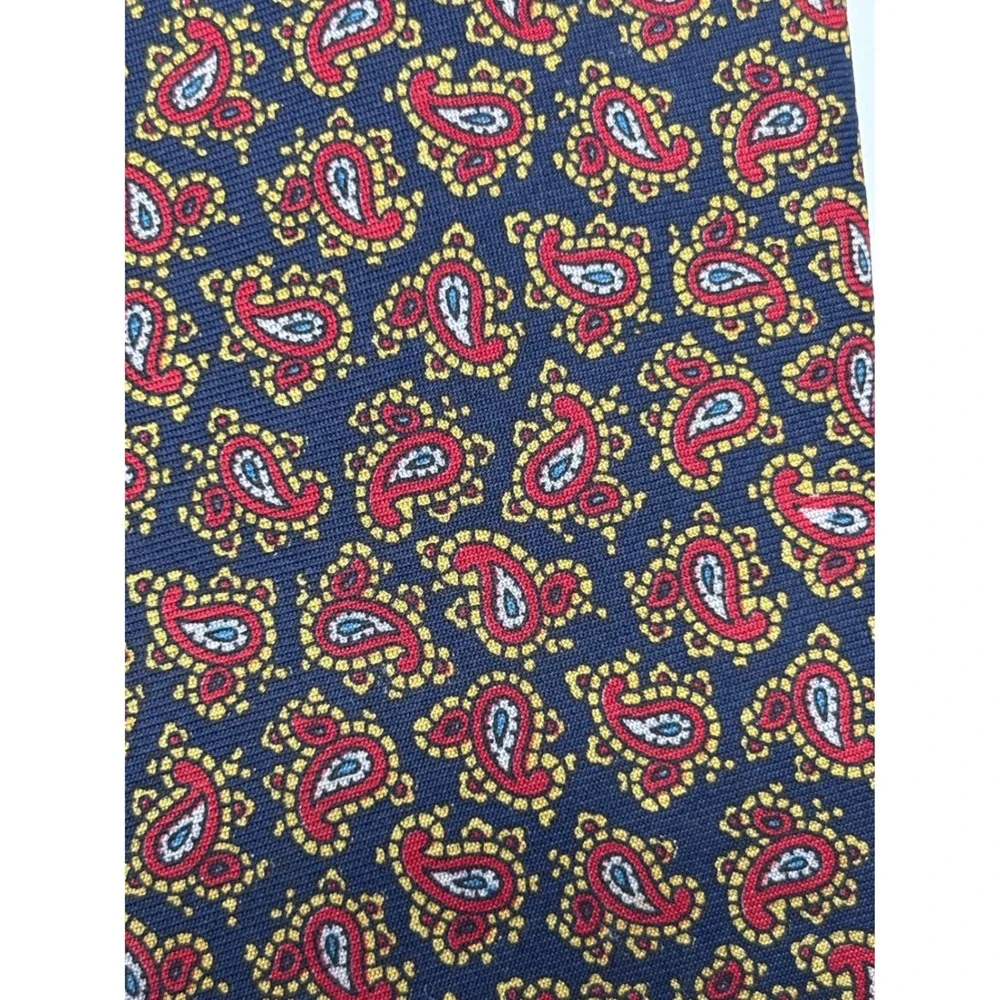 Vintage 1970s-80s Bert Pulitzer Paisley Necktie Navy Red Hand Printed England